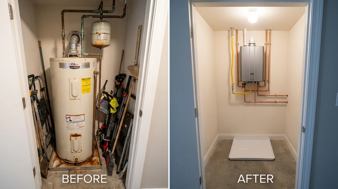 Tank water heater versus wall-mounted tankless unit comparison for Cantonment, FL homeowners
