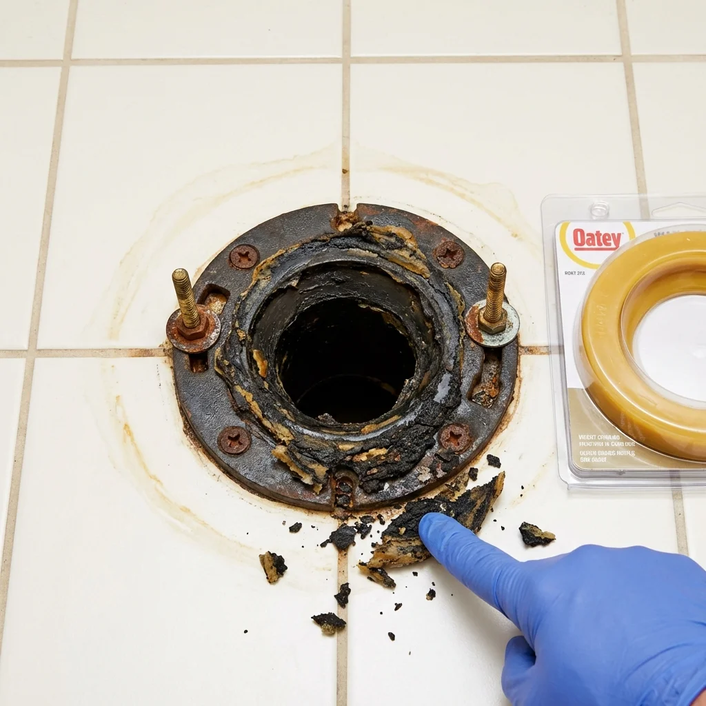 Failed wax ring showing water seepage at the base of a toilet in a Cantonment, FL home